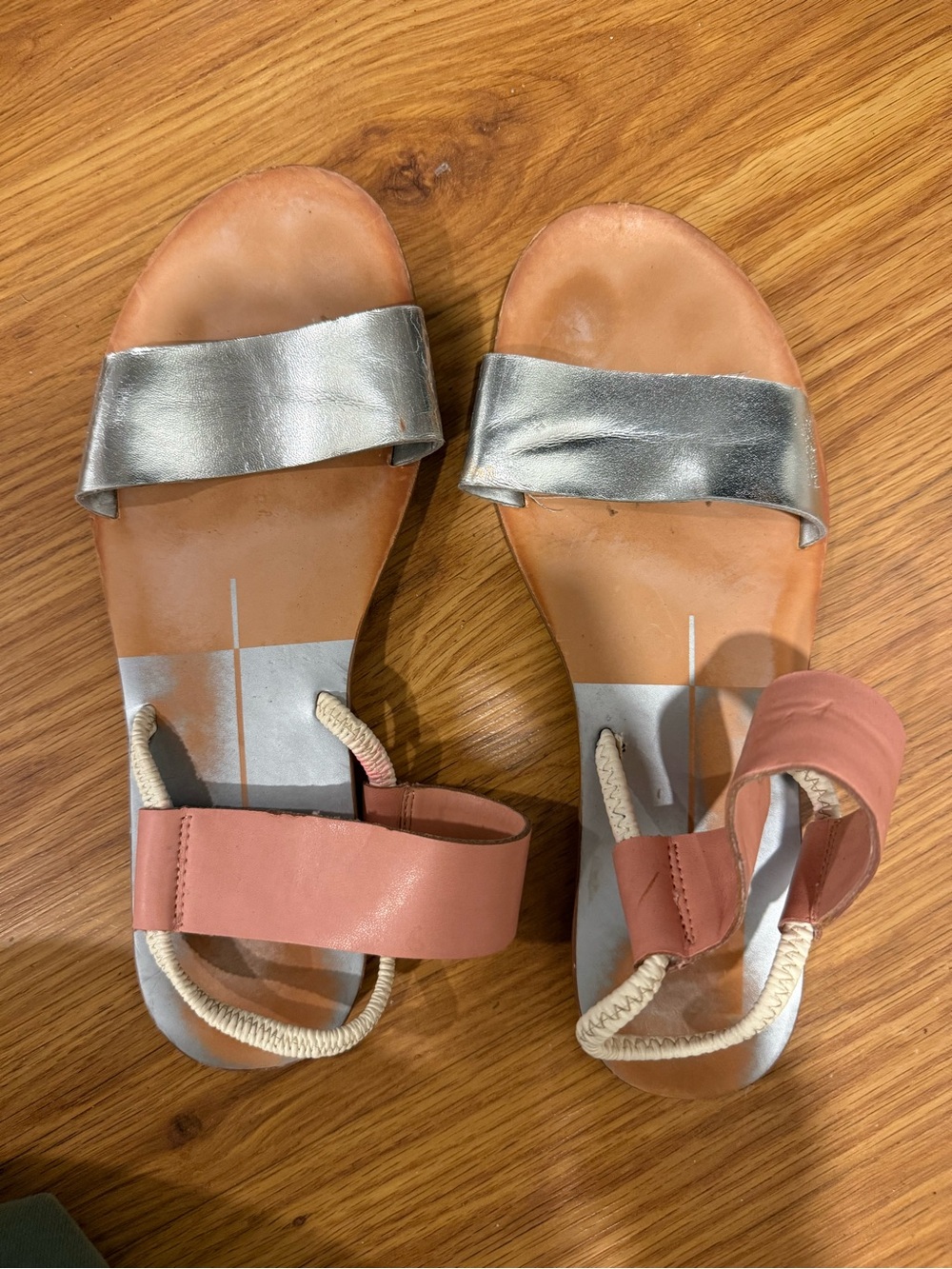 Women's Two-Tone Metallic Silver & Blush Flat Sandals
